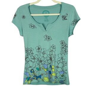 Life Is Good Cotton Teal Botanical Graphic Short Sleeve Small Fitted Crusher Tee